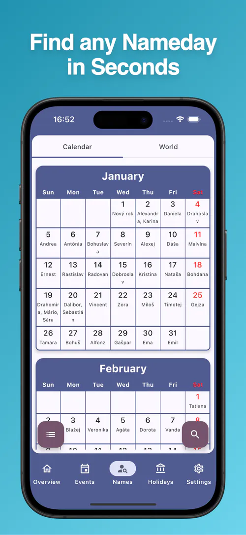 Important Dates app showing a scrollable event list and countdown details