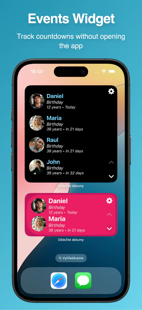 Important Dates app showing widgets, categories, or alternate calendar views